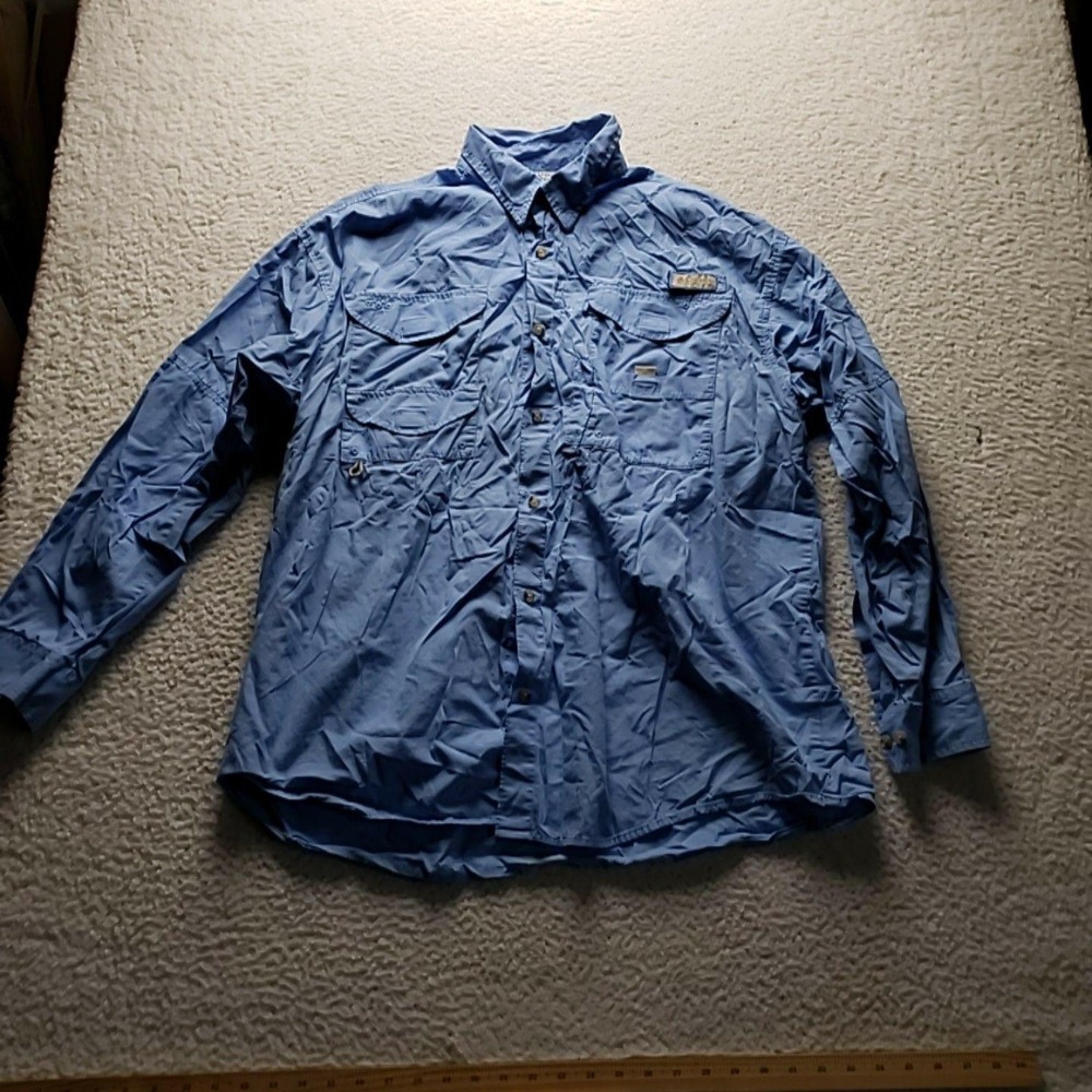 Columbia PFG Shirt Mens XL Blue Long Sleeve Vented Fishing Button-Up Casual